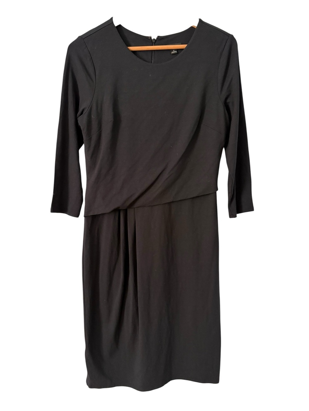 Ann Taylor Black 2in1 Long-Sleeve Draped Sheath Stretchy Dress 6